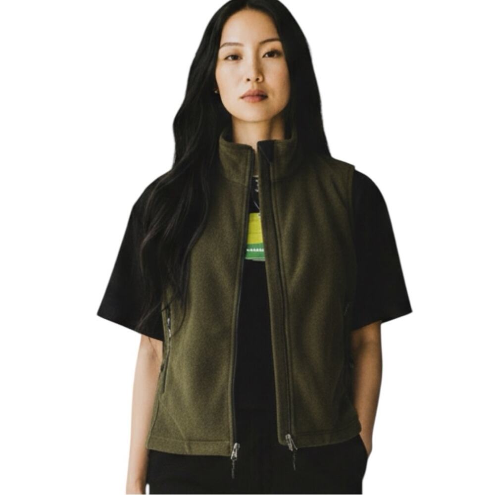 NWT Women’s Port Authority Dark Green Olive Fleece Vest Sustainable Fall Size XS
